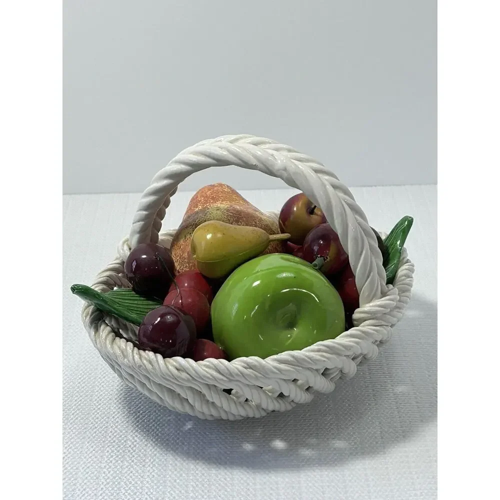 Vintage‎ 1980s MCM Centerpiece Bassano Italy Ceramic Hand-Painted Fruit Basket